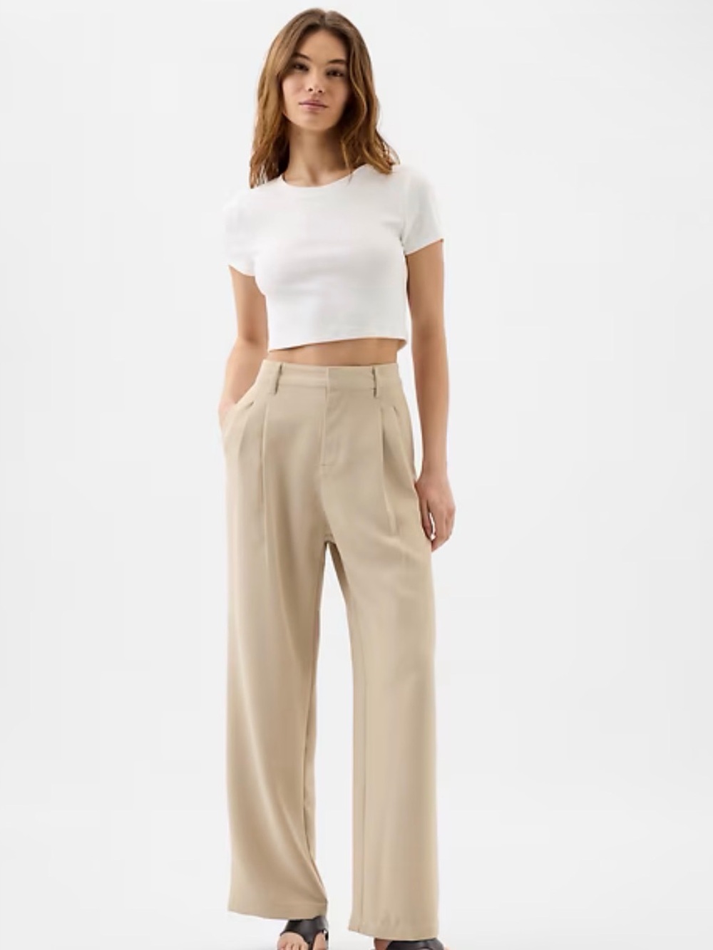 Gap Easy Trouser - Wide-Leg High-Rise Pants in Beige